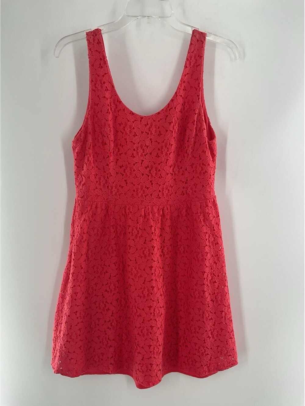 Lush Women Size L Lace Overlay Floral Salmon Pink Dress Short Sleeveless 035